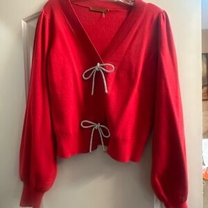 Belldini Red Cardigan with Bow Accents Holiday
